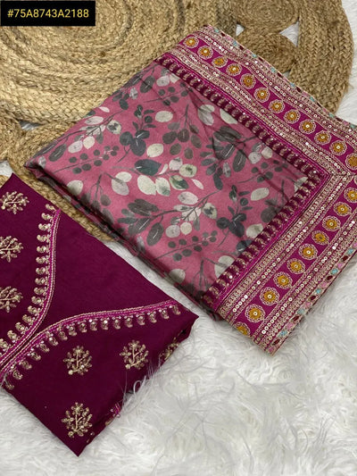 Luxe Chinnon Silk Saree - Digital Print Jari Border Festive Wear