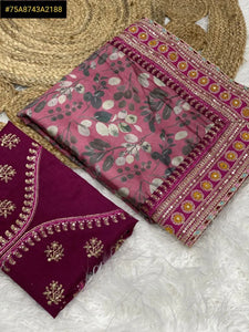 Luxe Chinnon Silk Saree - Digital Print Jari Border Festive Wear