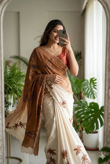 Luxe Chinon Floral Saree - Designer Party Wear Collection for Women