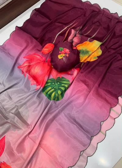 Luxe Chinon Floral Saree - Designer Party Wear Collection for Women