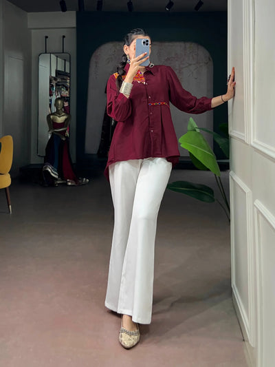 Luxe Chinon Gamthi Work Festive Shirt for Garba | Women