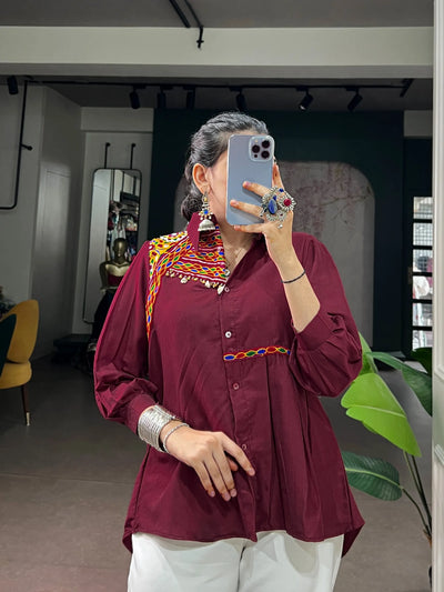 Luxe Chinon Gamthi Work Festive Shirt for Garba | Women