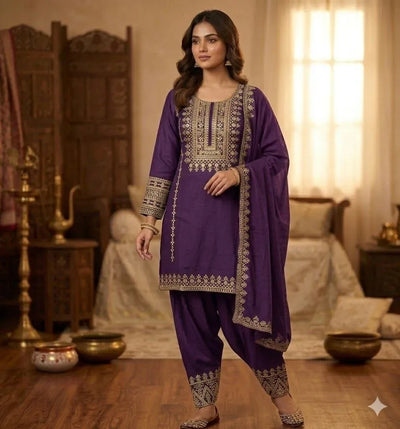 Luxe Chinon Kurti Set - Elegant Festive Wear with Dupatta