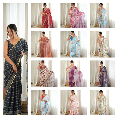 Luxe Chinon Mirror Work Saree - Elegant Digital Printed Festive Wear