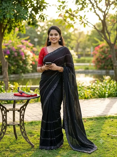 Luxe Chinon Saree with Siroski Diamond Work - Elegant Festive Wear for Women