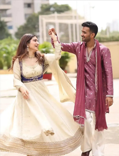 Luxe Chinon Silk Anarkali Gown with Embroidered Jacket for Festive Wear