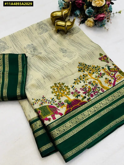 Luxe Crape Silk Saree - Handwoven Kalamkari Print for Spring Festivities