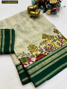 Luxe Crape Silk Saree - Handwoven Kalamkari Print for Spring Festivities