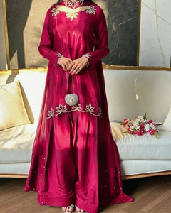 Luxe Crepe Farshi Salwar Suit with Moti Embroidery - Festive Party Wear