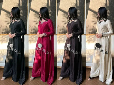 Luxe Crepe Farshi Salwar Suit with Moti Embroidery - Festive Party Wear