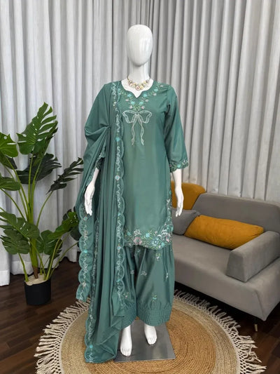 Luxe Crepe Farshi Salwar Suit with Sequined Threadwork - Festive Collection for Women