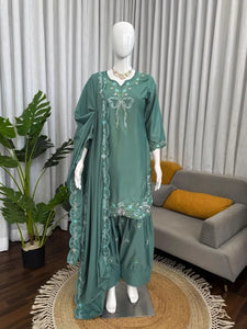 Luxe Crepe Farshi Salwar Suit with Sequined Threadwork - Festive Collection for Women