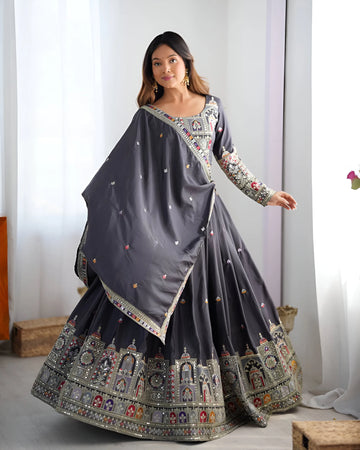 Luxe Crepe Silk Lehenga Choli - Heavy Coding Dori Embroidery for Festive Wear