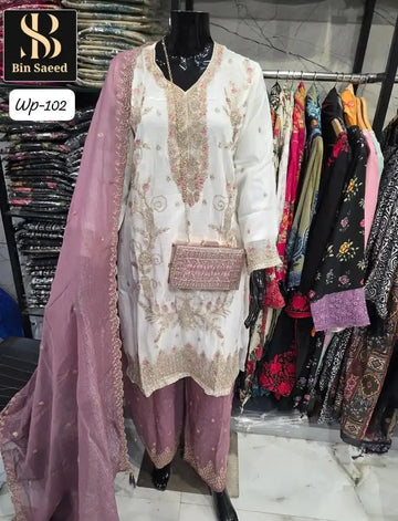 Luxe Crunchy Kurti Pant Set with Heavy Jarkan Work - Festive Wear