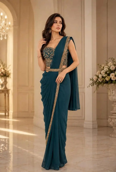 Luxe Crush Ready to Wear Saree with Beads Work Blouse for Festive Wear