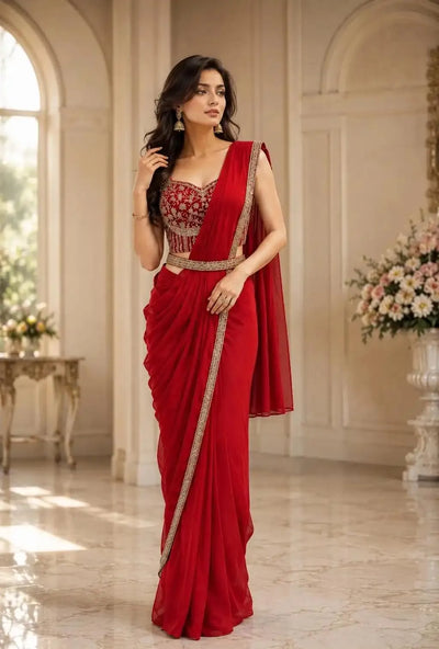 Luxe Crush Ready to Wear Saree with Beads Work Blouse for Festive Wear