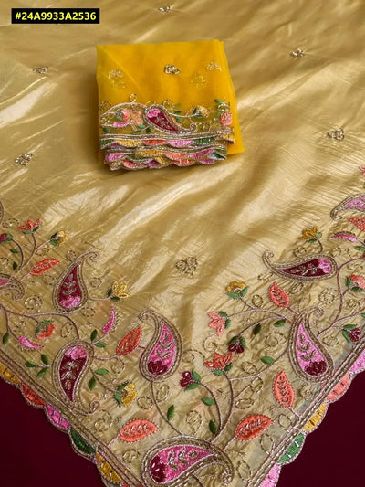 Luxe Crushed Saree with Designer Handwork Blouse - Elegant Festive Wear for Women