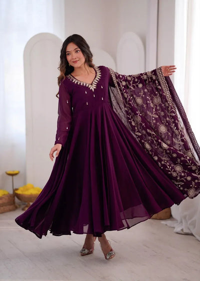 Luxe Designer Anarkali Gown - Heavy Mirror Work Festive Wear for Women
