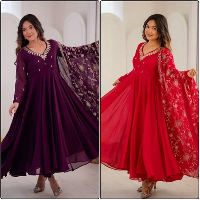 Luxe Designer Anarkali Gown - Heavy Mirror Work Festive Wear for Women