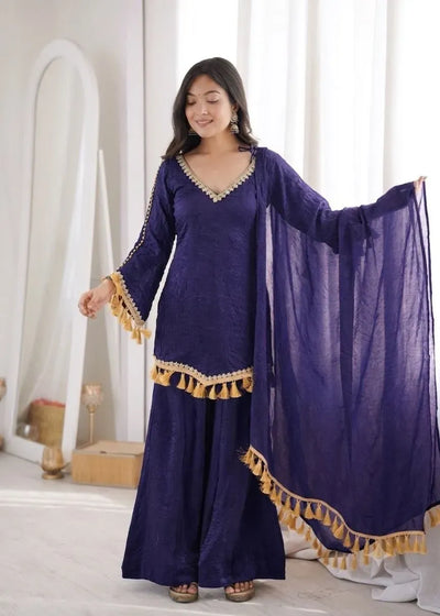 Luxe Designer Doremon Crush Palazzo Set - Festive Wear Ethnic Suit for Women