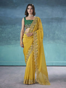Luxe Designer Embroidered Saree - Floral Cutwork for Festive Wear