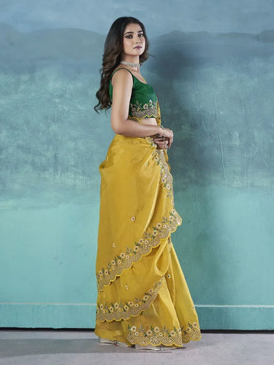 Luxe Designer Embroidered Saree - Floral Cutwork for Festive Wear