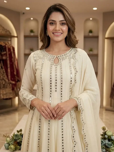 Luxe Designer Georgette Gown - Heavy Sequence Embroidery with Real Mirror Work for Women