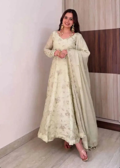 Luxe Designer Gown - Heavy Sequence Embroidery with Dupatta for Women