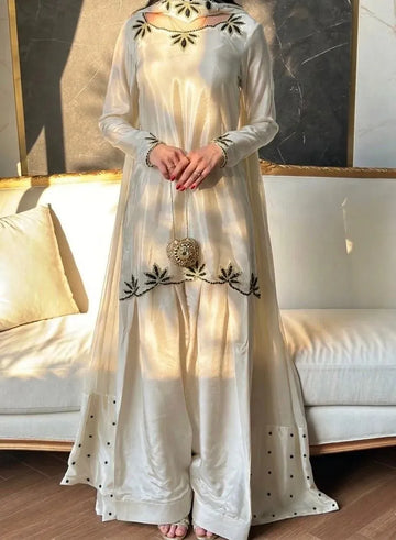 Luxe Designer Kurti Set with Farshi Salwar - Elegant Embroidery Party Wear
