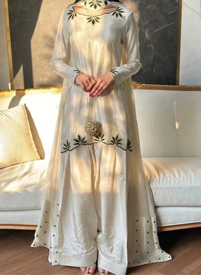 Luxe Designer Kurti Set with Farshi Salwar - Elegant Embroidery Party Wear