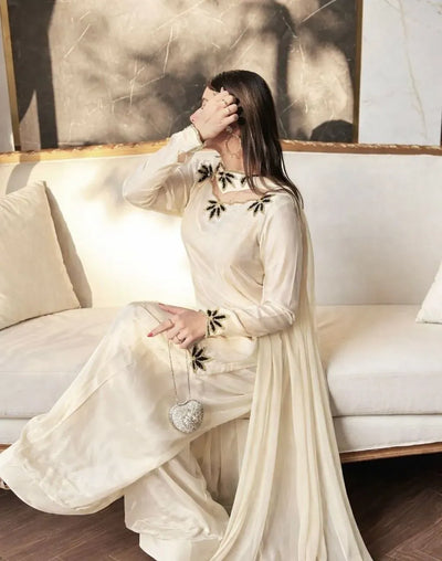 Luxe Designer Kurti Set with Farshi Salwar - Elegant Embroidery Party Wear
