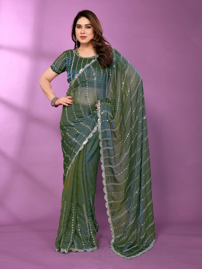 Luxe Designer Morpich Silk Satin Saree - Beerd Work for Festive Wear