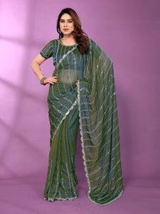 Luxe Designer Morpich Silk Satin Saree - Beerd Work for Festive Wear
