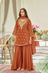 Luxe Designer Natural Silk Sharara Suit - Heavy Embroidery Festive Wear