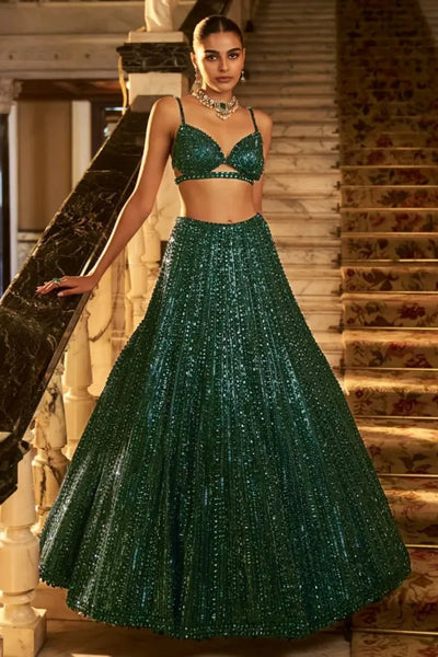 Luxe Designer Net Lehenga Choli with Rainbow Sequins - Stunning Wedding Wear for Women
