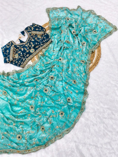 Luxe Designer Satin Saree - Heavy Sequence Embroidery Collection for Women