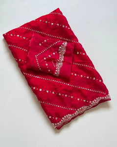 Luxe Designer Satin Saree with Heavy Sequence Beads Embroidery