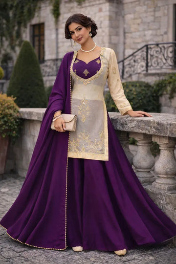 Luxe Designer Sharara Suit Set - Embroidered & Sequined for Women