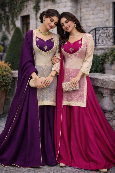 Luxe Designer Sharara Suit Set - Embroidered & Sequined for Women