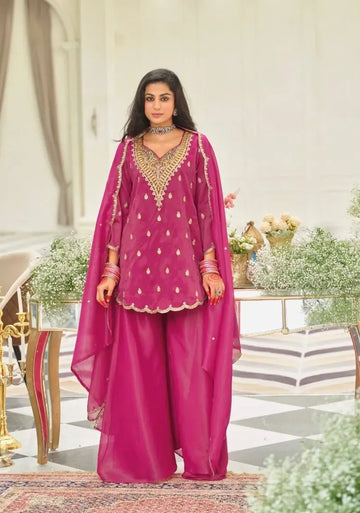 Luxe Designer Silk Sharara Suit - Heavy Embroidery for Festive Wear