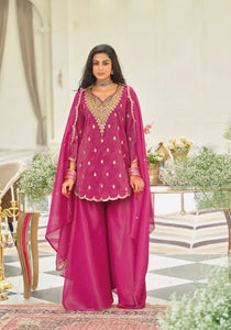Luxe Designer Silk Sharara Suit - Heavy Embroidery for Festive Wear