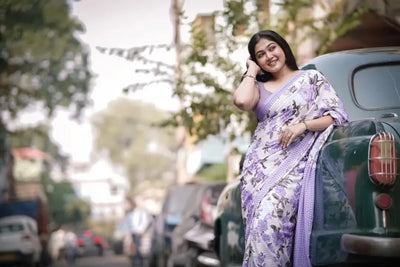 Luxe Digital Print Linen Saree - Elegant Lightweight Festive Wear