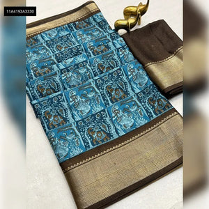 Luxe Dola Silk Saree - Kalamkari Print, Zari Border for Women