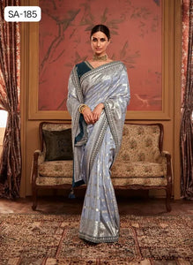 Luxe Dola Silk Saree - Premium Embroidered Blouse Festive Wear
