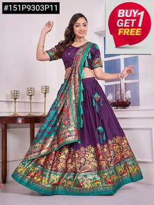 Luxe Dolla Silk Chaniya Choli - Foil Work | BOGO Festive Wear