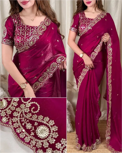 Luxe Dual Tone Satin Saree - Zari Embroidered Festive Wear for Women