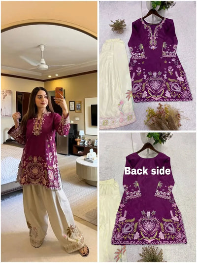 Luxe Embroidered Co-ord Set - French Crape Festive Prep