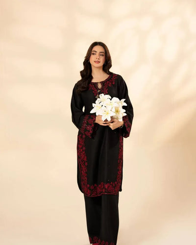 Luxe Embroidered French Crape Co-ord Set - Stunning Palazzo Suit for Festive Prep