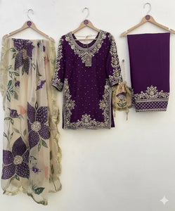 Luxe Embroidered GMY Silk Kurti Plazzo Set | Eid & Wedding Wear