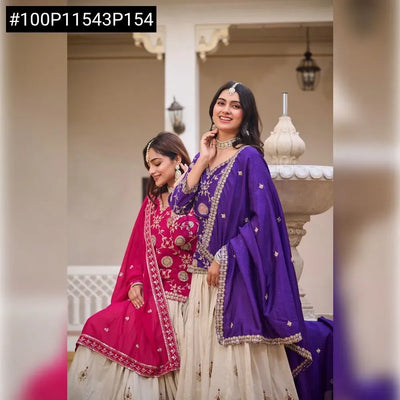 Luxe Embroidered Kurti Lehenga Set - Festive Wear for Women